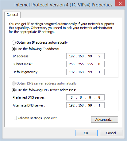 Windows: TCP/IPv4 Properties